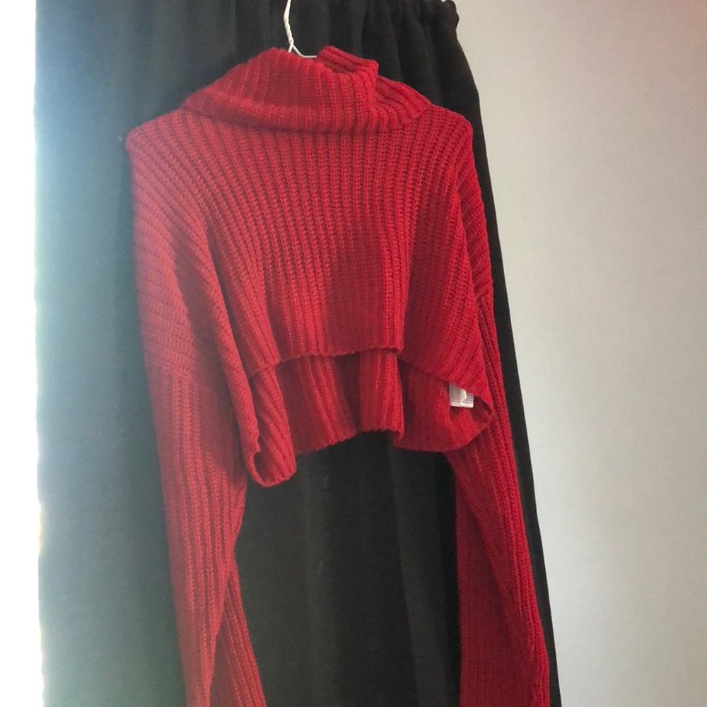 red turtleneck cropped sweater